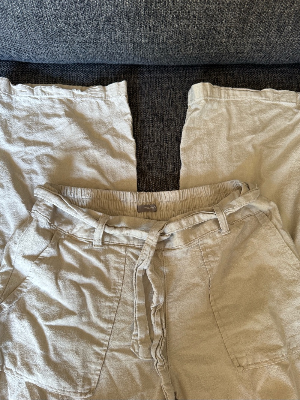 Maurices Beige Drawstring Linen Blend Pants - Picture 2 of 4